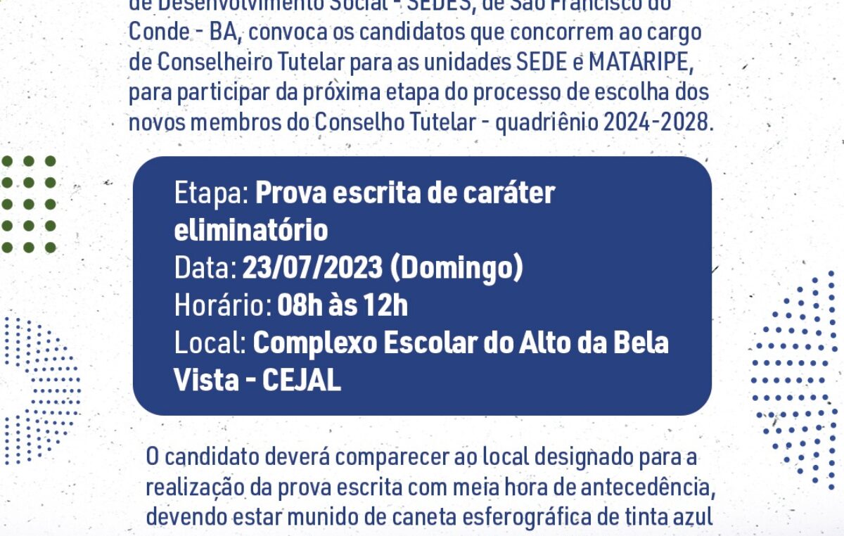 Confira a próxima etapa do processo de escolha dos novos membros do Conselho Tutelar – quadriênio 2024-2028