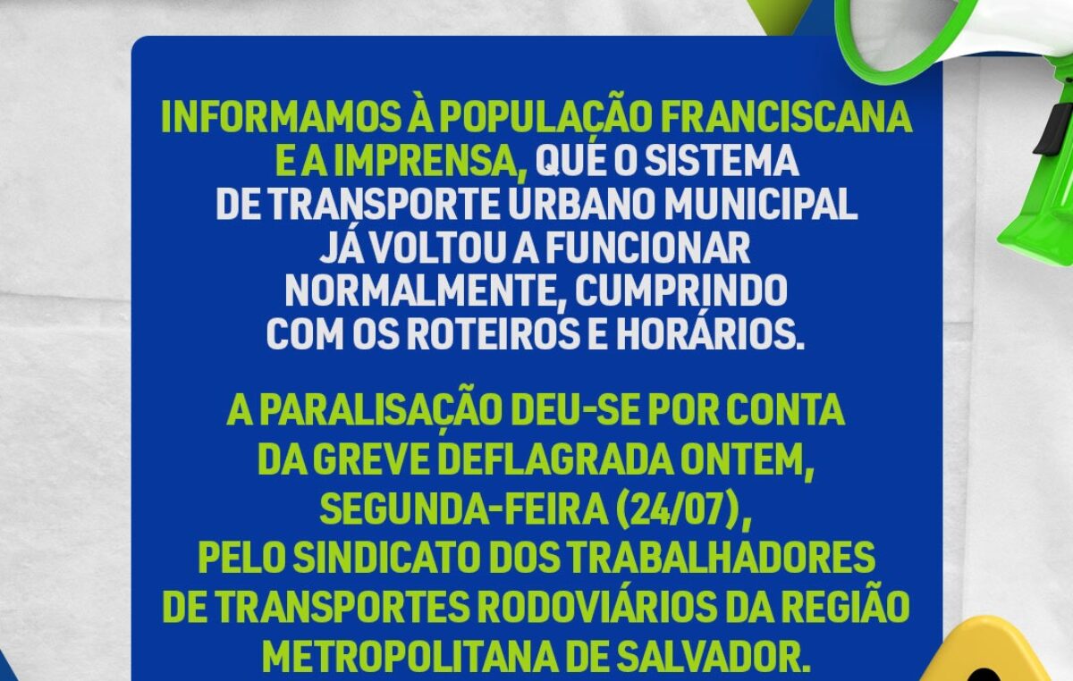 Nota à população franciscana e a imprensa sobre o Sistema de Transporte Urbano Municipal