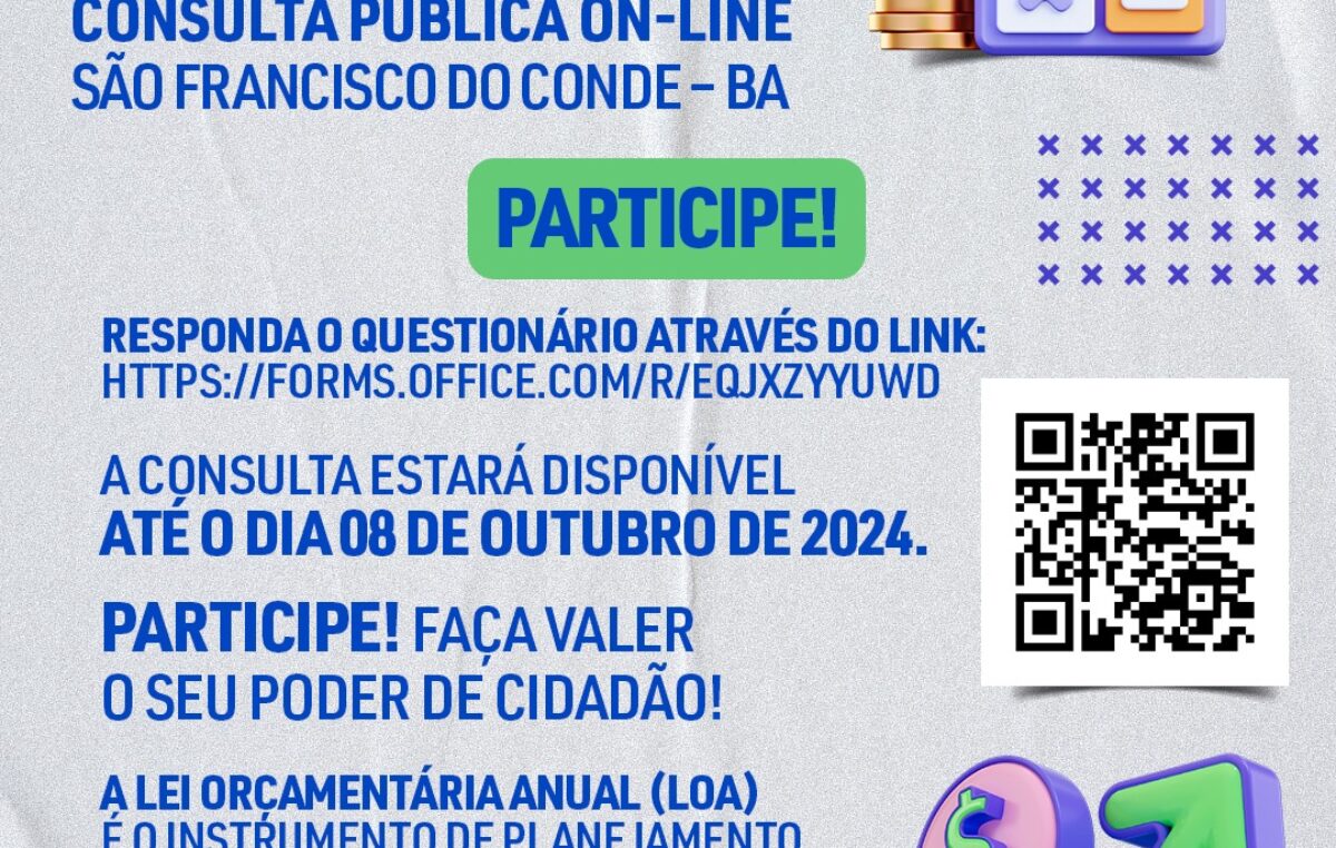 Consulta pública on-line para elaboração da Lei Orçamentária Anual (LOA) 2024. Participe!