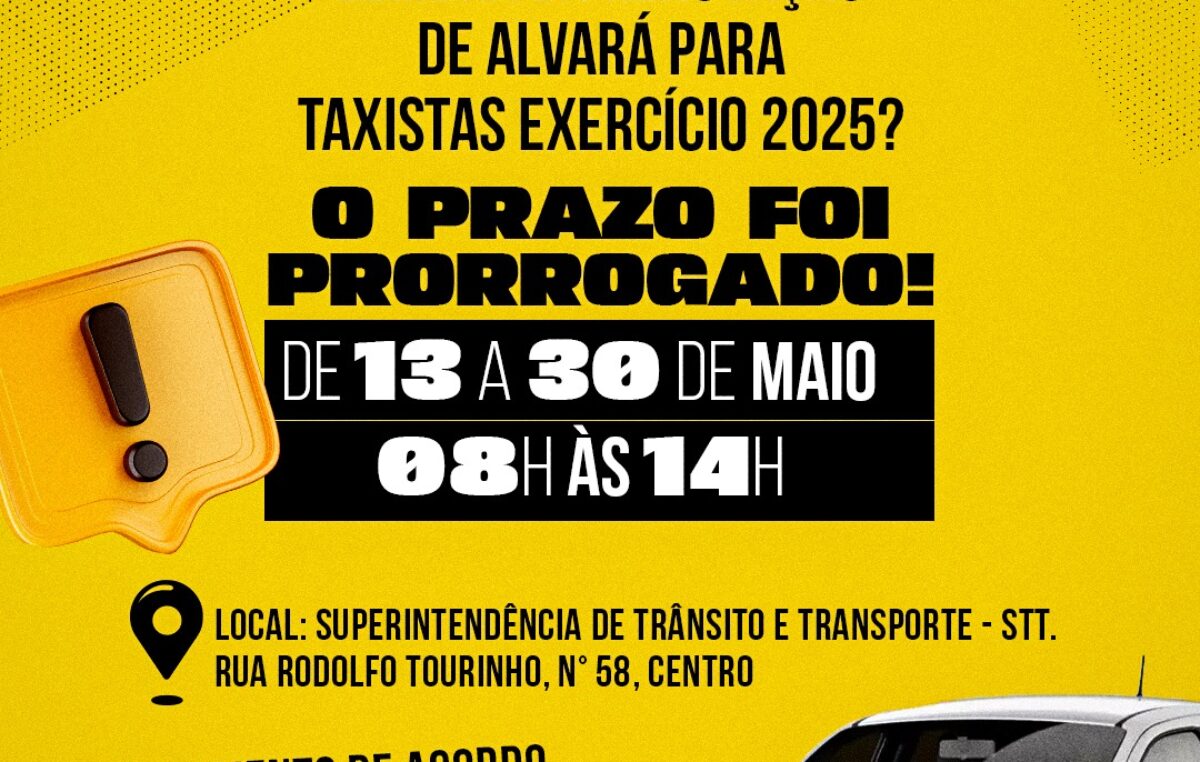 Data para renovação de alvará para taxistas – Exercício 2025 foi prorrogada
