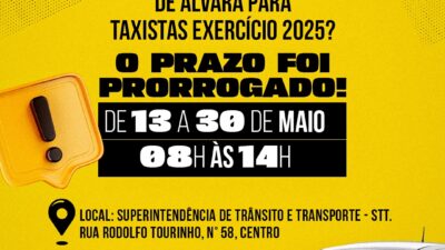 Data para renovação de alvará para taxistas – Exercício 2025 foi prorrogada