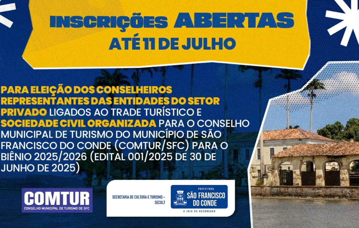 Conselho Municipal de Turismo de São Francisco do Conde está com inscrições abertas até 11 de julho