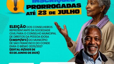 Conselho Municipal dos Direitos da Pessoa Idosa (CMDPI/SFC) prorroga inscrição para eleição dos conselheiros representantes da sociedade civil