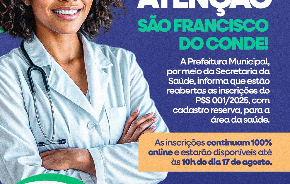São Francisco do Conde reabre inscrições para processo seletivo com mais de 400 vagas na saúde