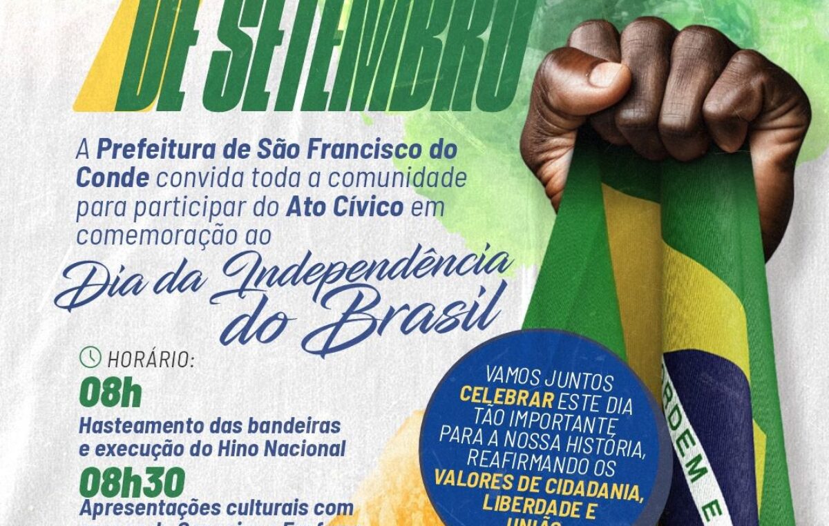 São Francisco do Conde realiza Ato Cívico de 7 de Setembro neste domingo (7)