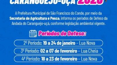 Prefeitura divulga períodos de defeso da andada do caranguejo-uçá em 2026