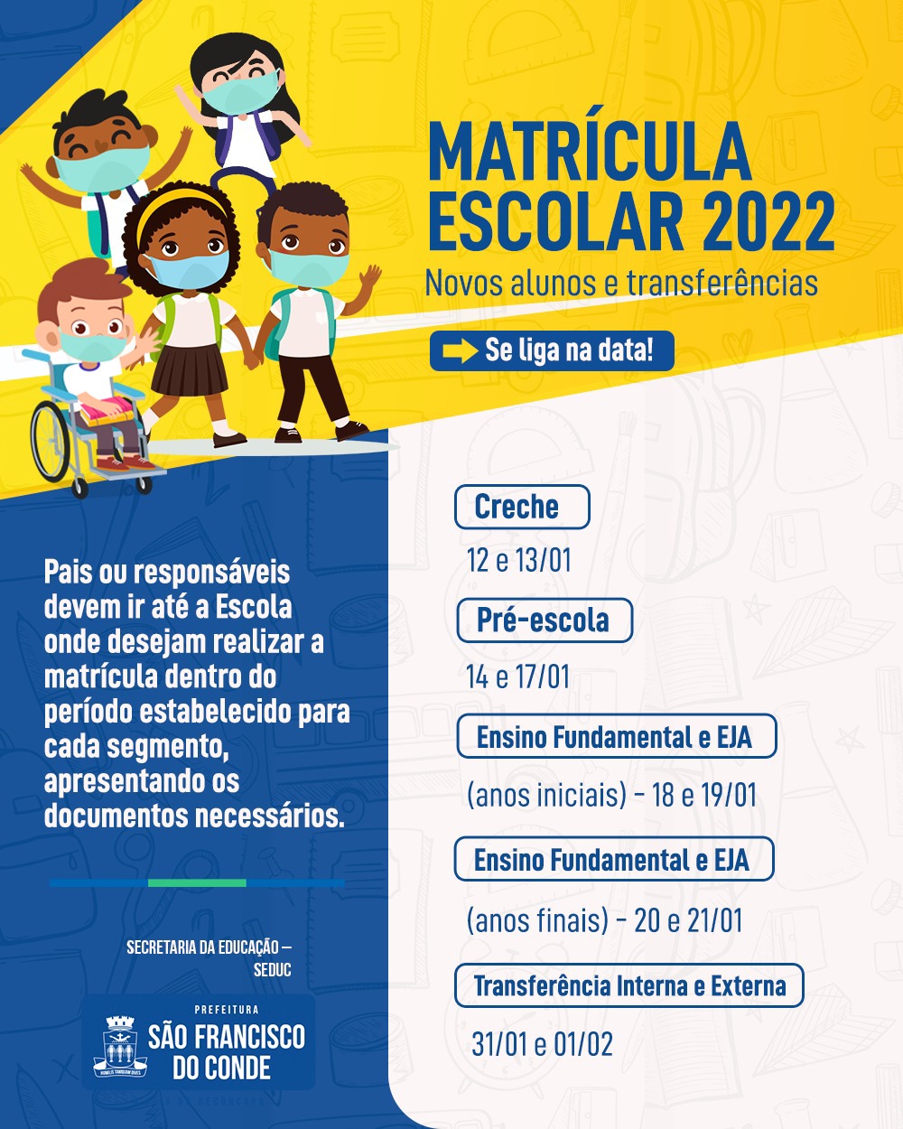 Matrículas Escolares Para O Ano Letivo 2022 Iniciam Em 12 De Janeiro Portal Da Prefeitura 6039